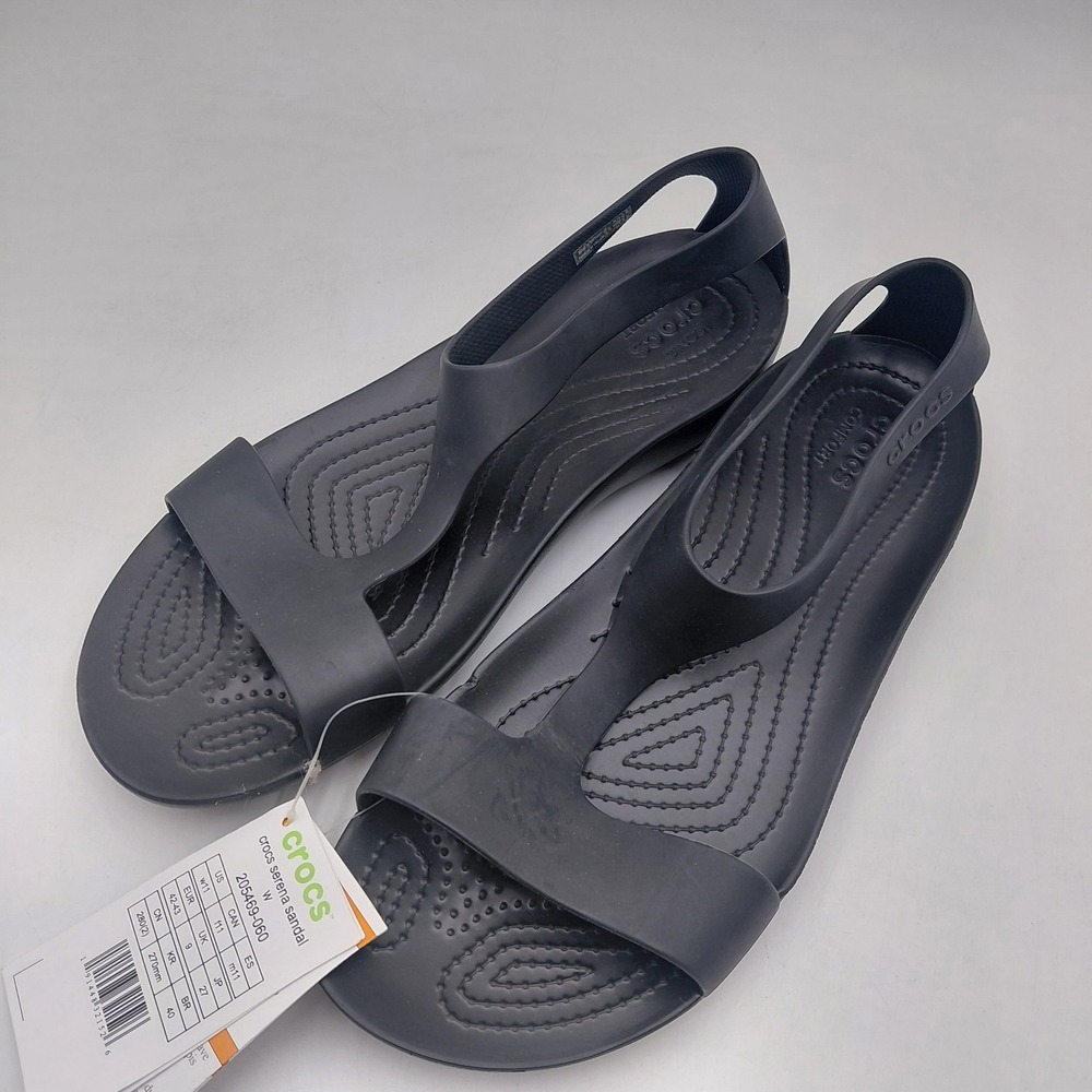 NWT Crocs Serena Sandals Black 205469-060 Womens 11 Slingback Flat Shoes Strappy